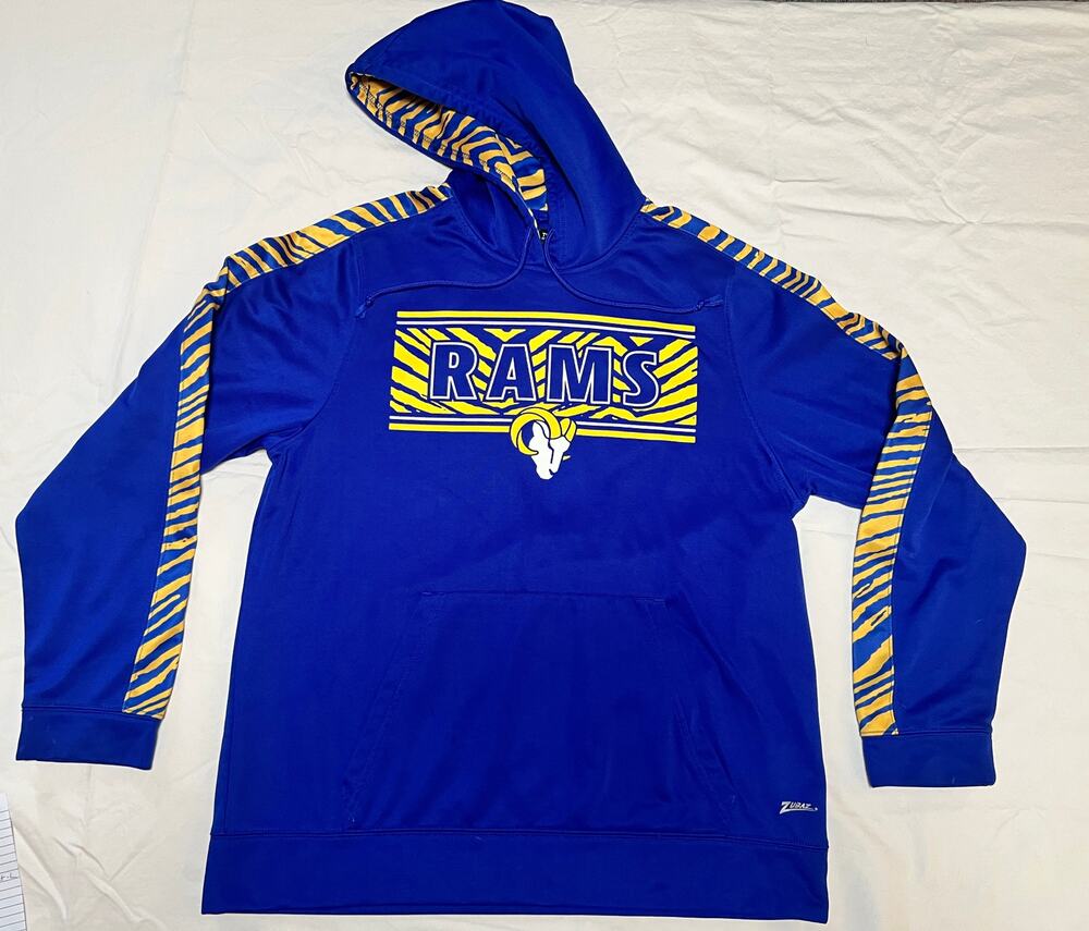 Los Angeles Rams NFL Team Apparel Mens L Hoodie Blue Gold Zebra Pullover